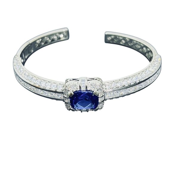Smithsonian Bismarck Silver Tone, Sapphire And Clear Crystal Cuff Bracelet (5927 - Picture 1 of 8